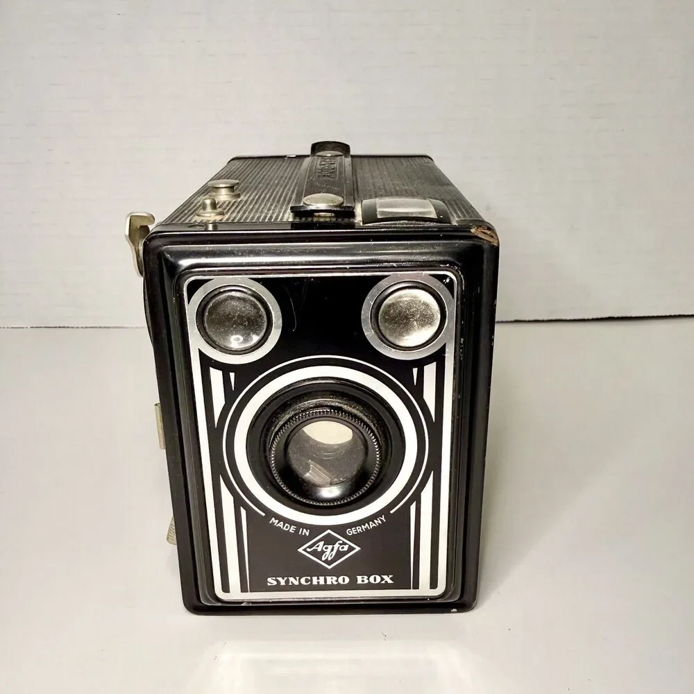 Vintage Agfa Synchro Box Camera Germany 1950s Art Deco Working Shutter